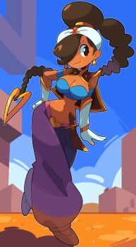 Rule 34 | 1girl, absurdres, bacun, braid, braided ponytail, breasts, capcom, cleavage, dancer, earrings, hair over one eye, highres, jewelry, large breasts, long hair, midriff, navel, power stone, rouge (power stone), solo