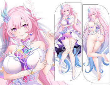 1girl aqua_hair ass breasts butt_crack commentary_request cyrene_(honkai:_star_rail) cyrene_(ripples_of_past_reverie)_(honkai:_star_rail) dakimakura_(medium) diamond-shaped_pupils diamond_(shape) earrings honkai:_star_rail honkai_(series) jewelry large_breasts long_hair merchandise_available multicolored_hair panties pink_hair pointy_ears purple_eyes smile symbol-shaped_pupils underwear very_long_hair white_hair white_panties yuj_(moemarket)