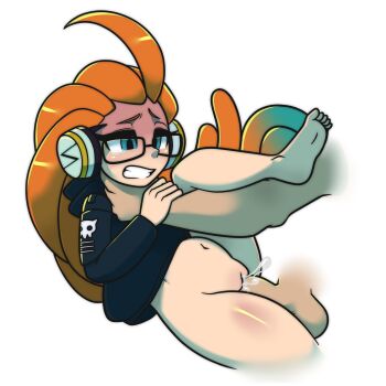 1boy 1girl absurdres age_difference asphyxiation black_hoodie blue_eyes bottomless cleft_of_venus clenched_teeth clothes_lift crying crying_with_eyes_open cyber_pop_zoe foot_out_of_frame from_side glasses gradient_hair green_hair hand_around_neck hand_on_another's_arm hetero highres hood hood_down hoodie hoodie_lift kronos_soul league_of_legends leg_up loli long_hair long_sleeves looking_at_penis looking_down lying multicolored_hair official_alternate_costume on_back orange_hair penis pussy pussy_juice rape scared sex simple_background size_difference solo_focus strangling tears teeth toes two-tone_hair uncensored vaginal very_long_hair white_background zoe_(league_of_legends)