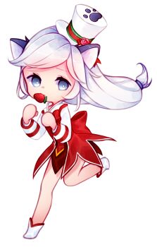 Rule 34 | 1girl, arcelle, bow, commentary, english commentary, food, fruit, full body, grey eyes, hat, highres, long sleeves, looking at viewer, paw print, ragnarok online, red bow, red skirt, running, shirt, shoes, simple background, skirt, solo, soul linker (ragnarok online), strawberry, top hat, transparent background, white hair, white hat, white shirt, white shoes