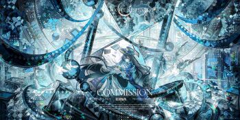 Rule 34 | 1girl, absurdres, bird, blue eyes, blue hair, blue theme, cape, closed mouth, commission, dove, dress, flower, full body, gears, hair between eyes, hat, hat ornament, highres, hourglass, lamp, long hair, long sleeves, looking at object, mihuashi commission, original, sidelocks, solo, two-sided cape, two-sided fabric, very long hair, watermark, white bird, white flower, yan zi yao yu