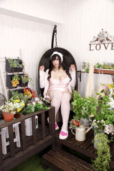 1girl asian black_hair breasts chouzuki_maryou cleavage jewelry large_breasts necklace photo_(medium) plump solo