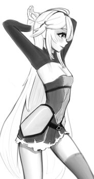 armor armpits arms_up bonatide breasts indie_virtual_youtuber matoi_miia shrug_(clothing) small_breasts stretching virtual_youtuber