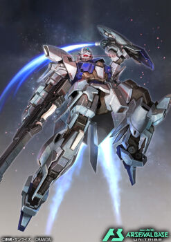 beam_rifle card_(medium) commentary_request copyright_name delta_plus earth_federation energy_gun energy_sword gun gundam gundam_arsenal_base gundam_unicorn holding holding_gun holding_weapon hukutuuprunes mecha mecha_focus mobile_suit no_humans official_art red_eyes robot science_fiction shield space sword weapon