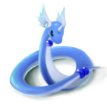 black_eyes dragonair gen_1_pokemon highres horns nintendo no_humans orb pokemon pokemon_(creature) serpent shadow single_horn solo tesshii_(riza4828) wings
