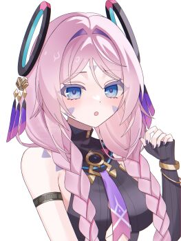 Rule 34 | 1girl, bare shoulders, blue eyes, bracelet, breasts, citlali (genshin impact), colored eyelashes, commentary request, facial mark, genshin impact, hair intakes, highres, jewelry, kino (curry pan), large breasts, long hair, looking at viewer, nail polish, parted lips, pink hair, purple nails, revision, simple background, sleeveless, solo, upper body, very long hair, white background