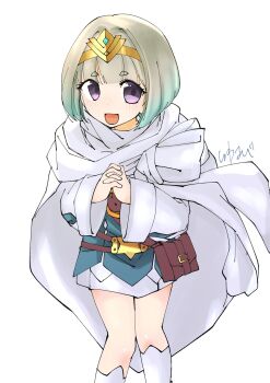 Rule 34 | 1girl, blue hair, feather trim, fire emblem, fire emblem heroes, gradient hair, highres, multicolored hair, nintendo, open mouth, purple eyes, short hair, smile, studio sugimoto, tiara, white hair, ylgr (fire emblem)