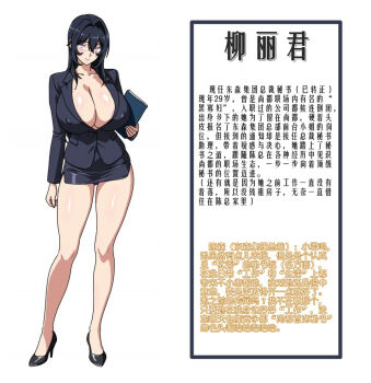 1girl breasts chinese_text glasses huge_breasts long_hair