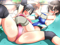 Rule 34 | 2girls, armpits, artist request, breasts, multiple girls, sweat, tagme, wrestling