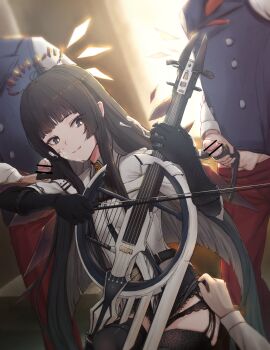 1girl 3boys angel_girl angel_wings arknights bar_censor belt belt_buckle black_eyes black_gloves black_hair black_panties black_skirt blue_vest blunt_bangs broken_halo buckle bukkake buttons cello censored clothes_lift clothes_pull collar cum cum_on_body cum_on_gloves cum_on_hands detached_wings dress_shirt ejaculation facial garter_straps gloves group_sex hairjob halo hetero highres instrument lingerie long_hair long_sleeves male_masturbation masturbation mmmf_foursome multicolored_hair multiple_boys music out_of_frame panties pants pants_pull penis playing_instrument reber red_pants shirt sidelocks sitting skirt skirt_lift smile testicles thighhighs two-tone_hair underwear vest virtuosa_(arknights) white_hair white_shirt window wings yellow_pupils