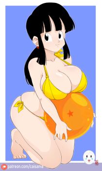 1girl absurdres black_hair breasts caisama chi-chi_(dragon_ball) dragon_ball dragon_ball_(object) highres large_breasts long_hair smile swimsuit