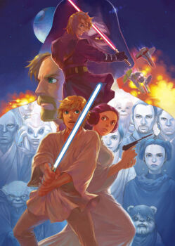 2girls 6+boys alien anakin_skywalker animification asami_you back-to-back bail_organa beard blaster blonde_hair blue_eyes brother_and_sister brown_hair chewbacca darth_vader death_star double_bun double_exposure donut_hair_bun energy_gun energy_sword everyone ewok facial_hair father_and_daughter father_and_son fire furry goatee green_eyes gun hair_bun han_solo harrison_ford jedi kit_fisto lightsaber luke_skywalker mace_windu mon_mothma mother_and_daughter mother_and_son multiple_boys multiple_girls no_bangs obi-wan_kenobi padme_amidala palpatine princess_leia purple_hair qui-gon_jinn ship short_hair siblings space spacecraft star_wars star_wars:_a_new_hope star_wars:_return_of_the_jedi star_wars:_revenge_of_the_sith starfighter sword twins vehicle watercraft weapon wicket yellow_eyes yoda