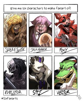 6+boys animal_ears arknights armor black_hair black_jacket blonde_hair brown_coat chain chain_necklace character_name claws closed_mouth coat commentary crocodile_boy dated elden_ring english_commentary english_text executor_(elden_ring) eyepatch fangs five_nights_at_freddy&#039;s fox_boy fox_ears foxy_(fnaf) furry furry_male headset highres holding holding_sword holding_weapon hook hyena_boy hyena_ears jack_horner jacket jewelry looking_at_viewer male_focus marvel masked multicolored_hair multiple_boys multiple_drawing_challenge necklace o&#039;donnis open_mouth pink_hair puss_in_boots:_the_last_wish sabertooth_(x-men) shrek_(series) signature six_fanarts_challenge smile sonic_the_hedgehog spot_(arknights) streaked_hair superhero_costume sword vector_the_crocodile weapon white_background x-men