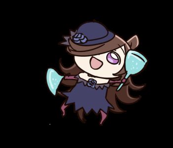 1girl :d animal_ears animated animated_gif anonymous_(japanese) blue_flower blue_rose chibi dancing derivative_work dress flipped_hair flower full_body hair_over_one_eye hat hat_flower himouto!_umaru-chan horse_ears horse_girl horse_tail kakushin-teki_metamorphose! long_hair looping_animation off-shoulder_dress off_shoulder open_mouth purple_eyes rice_shower_(rosy_dreams)_(umamusume) rice_shower_(umamusume) rose simple_background smile solo tail third-party_source tilted_headwear transparent_background umamusume umamusume_tanuki