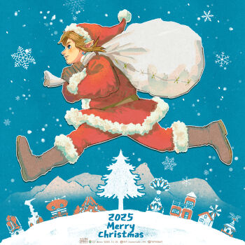 Rule 34 | 1boy, 2025, boots, brown boots, carrying over shoulder, commentary request, from side, fuyumaru mominoki, hat, highres, holding, holding sack, house, jacket, link, male focus, merry christmas, nintendo, pants, red jacket, red pants, running, sack, santa costume, santa hat, snowflakes, solo, the legend of zelda, the legend of zelda: breath of the wild, tree, winter