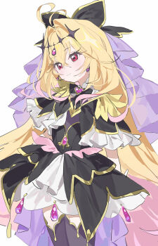 Rule 34 | 1girl, black dress, blonde hair, chinese commentary, closed mouth, commentary, cure arcana shadow, dress, highres, long hair, magical girl, measho, meitantei precure!, moria luluka, precure, red eyes, solo, thighhighs, very long hair, white background