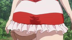 1girl animated ass ass_focus back_tattoo boots close-up dr._stone dress female_focus highres luna_wright red_dress striped_clothes striped_dress tagme tattoo thigh_boots tramp_stamp two-tone_dress video walking white_dress wide_hips