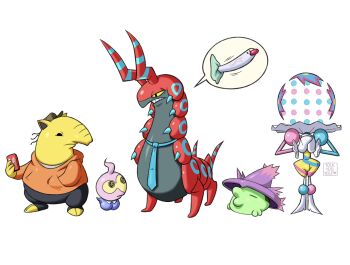 =_= allan_(smiling_friends) allan_(smiling_friends)_(cosplay) alolan_diglett alolan_form artist_name blacephalon black_pants blue_necktie castform castform_(normal) charlie_dompler charlie_dompler_(cosplay) commentary cosplay drowzee english_commentary full_body gen_1_pokemon gen_3_pokemon gen_4_pokemon gen_5_pokemon gen_7_pokemon gulpin highres holding holding_phone hood hoodie looking_at_another necktie nintendo no_humans o3o orange_hoodie pants phone pim_pimling pim_pimling_(cosplay) pokemon pokemon_(creature) rotom rotom_phone scolipede simple_background smiling_friends the_boss_(smiling_friends) the_boss_(smiling_friends)_(cosplay) ultra_beast white_background yolk_too_yellow