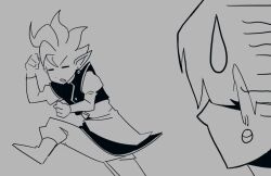 2boys 9ta500 animated boots closed_eyes dragon_ball dragon_ball_super earrings greyscale jewelry long_sleeves looping_animation mohawk monochrome multiple_boys pointy_ears shin_(dragon_ball) sweat sweatdrop tagme trunks_(dragon_ball) trunks_(future)_(dragon_ball) video