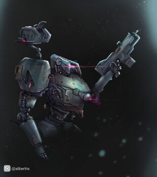 abosargsyan absurdres armored_core artificial_eye gun highres holding holding_gun holding_weapon machinery mecha mechanical_arms mechanical_eye mechanical_hands mechanization missile_pod one-eyed robot science_fiction weapon