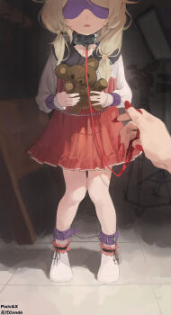 240mmap 2girls absurdres ankle_garter bdsm blindfold blonde_hair bondage bondage_cuffs bound collar commentary commission cuffs dress english_commentary facing_viewer femdom film_grain fingernails flower hair_flaps hair_flower hair_ornament highres holding holding_leash holding_stuffed_toy idolmaster idolmaster_cinderella_girls leash loli long_fingernails long_hair long_sleeves low_twintails metal_collar multiple_girls no_shoes open_mouth pixiv_commission pov pov_hands red_dress red_nails shackles slave socks solo_focus standing stuffed_animal stuffed_toy swept_bangs teddy_bear twintails two-tone_dress viewer_holding_leash white_dress white_socks yuri yusa_kozue