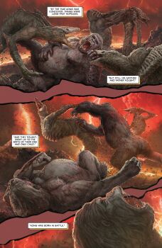 ape battle blood breasts cross_promotion dust electricity emaciated fight fighting fire giant giant_monster gorilla highres kaiju king_kong's_father king_kong's_mother king_kong_(series) kong:_skull_island large_breasts lava legendary_pictures lightning mohammad_yazid monster monsterverse muscular muscular_female muscular_male nature pregnant red_sky ribs scar see-through_body skull_island:_the_birth_of_kong skullcrawler sky smoke storm tie-in translucent volcano