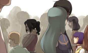 3boys 3girls 6+others animated animated_gif before_and_after black_hair blonde_hair blue_hair brown_dress brown_hair chasewalk closed_mouth commentary dress english_commentary expressionless faceless faceless_female faceless_male full_body grey_dress juliet_sleeves long_hair long_sleeves multiple_boys multiple_girls multiple_others people priest_(ragnarok_online) professor_(ragnarok_online) puffy_sleeves purple_eyes purple_hair ragnarok_online shirt solo_focus soul_linker_(ragnarok_online) white_shirt