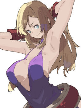 Rule 34 | 1girl, b. jenet, belt, blonde hair, blue eyes, bracelet, breasts, choker, cleavage, dress, fatal fury, fingerless gloves, garou: mark of the wolves, gloves, irc14786149, jewelry, large breasts, long hair, purple dress, sideboob, snk, solo, the king of fighters