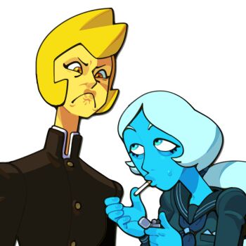 alternate_costume bags_under_eyes blonde_hair blue_diamond_(steven_universe) cigarette colored_skin crossdressing crossdressing_(ftm) diamond_(species)_(steven_universe) discount-supervillain frown gakuran gem_(steven_universe) holding holding_lighter lighter lips meme school_uniform serafuku smoking steven_universe tomboy yellow_diamond_(steven_universe) yellow_skin