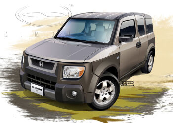 Rule 34 | 2025, artist name, car, commentary request, copyright notice, dated, honda, honda element, license plate, logo, motor vehicle, nimbus goldbrum, no humans, original, product placement, realistic, right-hand drive, shadow, simple background, steering wheel, vehicle focus, watermark, white background
