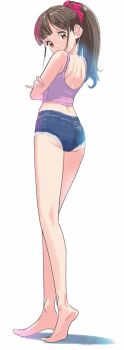 1girl ass denim dothiko expressionless feet looking_at_viewer short_shorts shorts simple_background tagme white_background