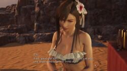 3d animated ass audible_speech beach bikini black_hair blonde_hair breasts cleavage cloud_strife cocktail_glass costa_del_sol cup cutscene drinking_glass english_audio english_text final_fantasy final_fantasy_vii final_fantasy_vii_rebirth final_fantasy_vii_remake flower flower_on_head frilled_bikini frills bad_tag gameplay green_eyes highres large_breasts legs long_legs midriff multicolored_bikini ocean official_alternate_costume palm_tree red_eyes ribbon sandals screencap shorts smile sound square_enix striped_bikini striped_clothes subtitled swimsuit tagme thighs tifa_lockhart tifa_lockhart_(shining_spirit) tree two-tone_bikini video video_game video_game_screencap waves