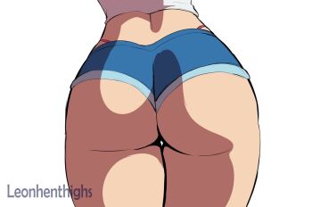 1girl animated artist_name ass ass_focus backboob bouncing_breasts breasts close-up from_behind head_out_of_frame highres leonart original shirt shorts simple_background solo tagme video white_background white_shirt
