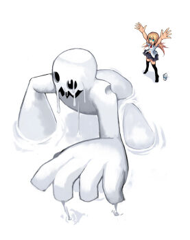 1girl bad_id bad_pixiv_id blonde_hair green_eyes intangible milk monster original school_uniform serafuku summon summoning thighhighs yuuji_(and)