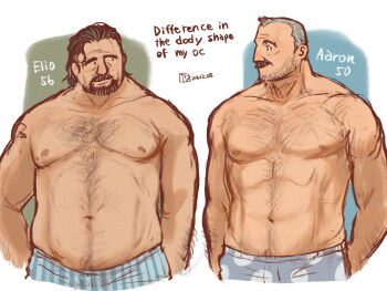 Rule 34 | 2boys, aaron gruber (o natsuo88), abs, bara, beard, beard stubble, belly, blue male underwear, boxers, broad shoulders, elio lopez (o natsuo88), facial hair, grey hair, grey male underwear, male underwear, mature male, medium hair, multiple boys, mustache, nipples, o natsuo88, original, pectorals, short hair, sparse chest hair, stubble, topless male, underwear, underwear only