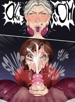 Rule 34 | 1futa, 1girl, :o, age difference, ahegao, bodysuit, breasts, brown eyes, brown hair, clothed sex, cum, cum on body, cum on hair, disney, earrings, eye mask, facial, futa with female, futanari, gesture, gradient background, grey hair, handjob, helen parr, huge breasts, huge penis, jewelry, ledo erotes, looking at viewer, mask, masturbation, medium hair, old, old woman, open mouth, penis, piercing, pov, rolling eyes, smile, superhero costume, the incredibles, veins, veiny penis