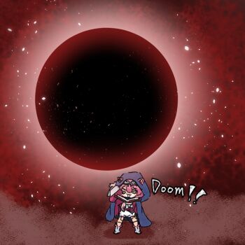 1girl animal_ears black_hole breasts cape chibi hololive hololive_english momomosu_su multicolored_hair panther_ears pink_hair raora_panthera virtual_youtuber