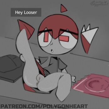 1girl anus artist_name chibi commentary computer_mouse condom dated detached_hair disembodied_arm disembodied_hair disembodied_head doomer_(synthesizer_v) drill_hair english_commentary english_text engrish_text eyes_visible_through_hair floating_arms floating_head full_body grey_background grey_shirt grey_skirt hand_on_own_leg kasane_teto kasane_teto_(sv) leg_up lying mini_person minigirl mismatched_pupils mousepad_(object) multicolored_skirt no_panties on_back open_mouth patreon_username ranguage rectangular_pupils red_eyes red_hair red_skirt shirt signature sketch skirt solo spot_color synthesizer_v thepolygonheart twin_drills two-tone_skirt upskirt utau youtube_caption