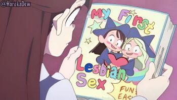 1girl blush book brown_eyes brown_hair closed_mouth diana_cavendish harukadew holding holding_book kagari_atsuko little_witch_academia long_hair solo yuri