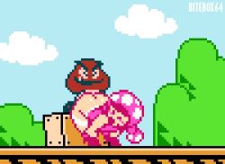 1boy 1girl animated artist_name bare_arms bare_shoulders bent_over bitebox64 blinking blouse blush boots bottomless box braid closed_mouth closed_eyes fang full_body goomba hands_on_own_knees hetero implied_sex legs_apart long_hair looking_at_another looping_animation mario_(series) nintendo no_nose on_box outdoors pink_hair pink_shirt pixel_art polka_dot sex sex_from_behind shirt sleeveless sleeveless_shirt smile standing_on_object super_mario_maker_2 thick_eyebrows thighs toadette twin_braids video