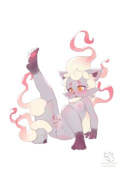 1girl ^_^ absurdres animal_ears animal_feet animal_nose anus anus_peek arm_support artist_logo artist_name barefoot bestiality black_fur blush body_fur clitoral_hood closed_eyes completely_nude creature_and_personification cunnilingus eyeshadow feet female_focus flat_chest floating_hair fox_ears fox_girl fox_tail furry furry_female gradient_hair grey_fur half-closed_eyes highres hisuian_zorua knee_up leaning_back leg_up licking logo loli looking_at_another looking_down makeup multicolored_fur multicolored_hair neck_fur nintendo nipples nose_blush nude open_mouth oral orange_eyes patreon_username pawpads personification pokemon pokemon_(creature) pussy raised_eyebrows red_eyeshadow red_hair reddish_fox short_hair sidelocks simple_background soles tail teeth tongue tongue_out two-tone_hair uncensored watermark web_address white_background white_fur white_hair