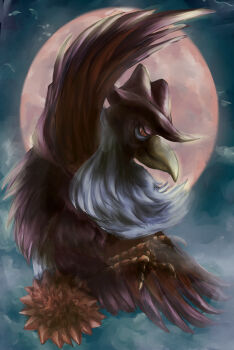 absurdres bird full_body full_moon gen_4_pokemon highres honchkrow karura_(to-the-4483) moon night night_sky nintendo no_humans outdoors pokemon pokemon_(creature) red_eyes sky