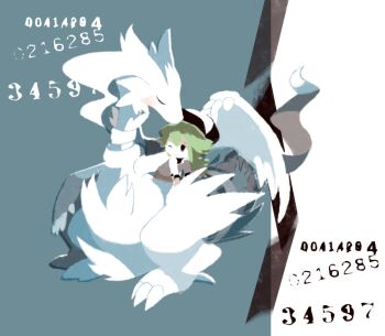 1boy baseball_cap claws closed_mouth commentary_request full_body gen_5_pokemon green_hair hat legendary_pokemon long_hair long_sleeves male_focus n_(pokemon) nintendo pokemon pokemon_(creature) pokemon_bw reshiram riding riding_pokemon shirt tanba_(tanba-art) two-tone_background white_shirt