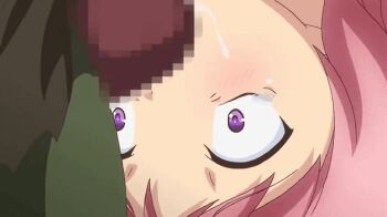 10s 1girl animated animated_gif censored cum cum_in_mouth cum_overflow deepthroat fellatio majin_label ochi_mono_rpg_seikishi_luvilias oral orc penis pink_hair rifria tagme tears torogao upside-down