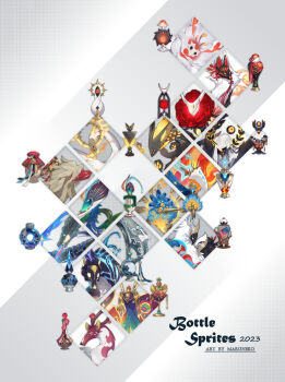 Rule 34 | 2023, ahoge, animal hands, antenna hair, antennae, antlers, aqua feathers, beak, bird, bird wings, black fur, blue eyes, blue feathers, blue gem, bottle, breath weapon, breathing fire, bug, cat paws, circular bottle, closed eyes, commentary request, dated, deer, deer antlers, disembodied eye, dog, dog mask, dragon, energy sword, extra eyes, feather hair, feathers, fiery hair, fire, fish, flower, flower head, fox, fox mask, gem, green gem, grey background, grey fur, hair between eyes, harp, head wings, highres, horns, instrument, lightning, long neck, maruneko, mask, multicolored feathers, multicolored fur, multiple legs, multiple others, multiple wings, no humans, no pupils, object through head, original, pegasus, petals, plant, red flower, red rose, rose, simple background, star (symbol), sword, sword in head, tail, tassel, unicorn horn, vines, weapon, white background, white eyes, white feathers, white flower, white mask, wings, yellow feathers