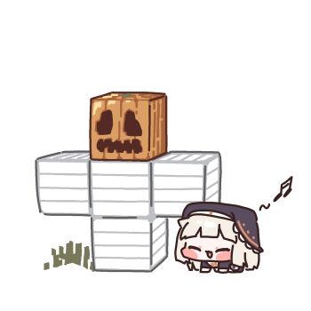 1girl :3 all_fours black_dress chibi chibi_only commentary dress english_commentary full_body highres iron_golem_(minecraft) ishikoro24 meme minecraft open_mouth pumpkin simple_background speaki_(trickcal) speakiposting_(meme) trickcal
