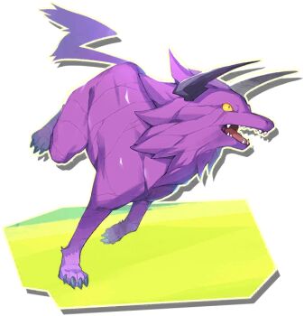 cabalos_(monster_farm) horns monster_farm monster_farm_online official_art purple_fur running tiger_(monster_farm) wolf yellow_eyes