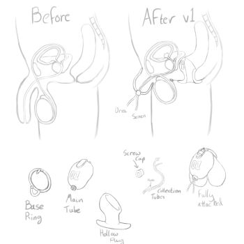 anal anal_object_insertion artist_request bladder butt_plug chastity chastity_cage cross-section flaccid male_penetrated object_insertion penis prostate_milking sex_toy simple_background sissyfication testicles uncensored urethral_insertion white_background