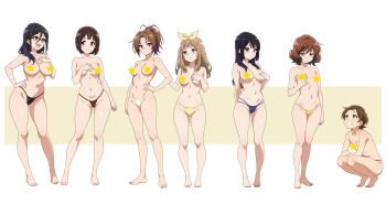 Rule 34 | 6+girls, :d, :t, barefoot, bikini, bikini bottom only, black hair, bow, breasts, brown eyes, brown hair, censored, censored nipples, covering breasts, covering privates, full body, glasses, grin, hair bow, hibike! euphonium, highres, katou hazuki, kousaka reina, large breasts, long hair, looking at another, looking at viewer, medium breasts, mole, mole under eye, multiple girls, nakagawa natsuki, nakaseko kaori, navel, open mouth, oumae kumiko, ponytail, purple eyes, red eyes, sbel02, short hair, small breasts, smile, squatting, standing, stomach, swimsuit, tanaka asuka, topless female, very long hair, yoshikawa yuuko