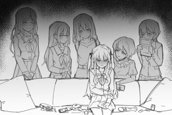 6+girls bang_dream! bang_dream!_it&#039;s_mygo!!!!! blush closed_eyes collar couch egg_vibrator greyscale halftone hand_on_own_arm hands_up haneoka_school_uniform holding holding_notebook leaning_on_object long_hair meme misumi_uika monochrome multiple_girls nagasaki_soyo neckerchief notebook on_couch piper_perri_surrounded_(meme) school_uniform screentones sex_toy sitting sketch skirt smile split_mouth standing takamatsu_tomori togawa_sakiko vibrator wakaba_mutsumi yukikuma_(yukikuma_018) yuri yuutenji_nyamu